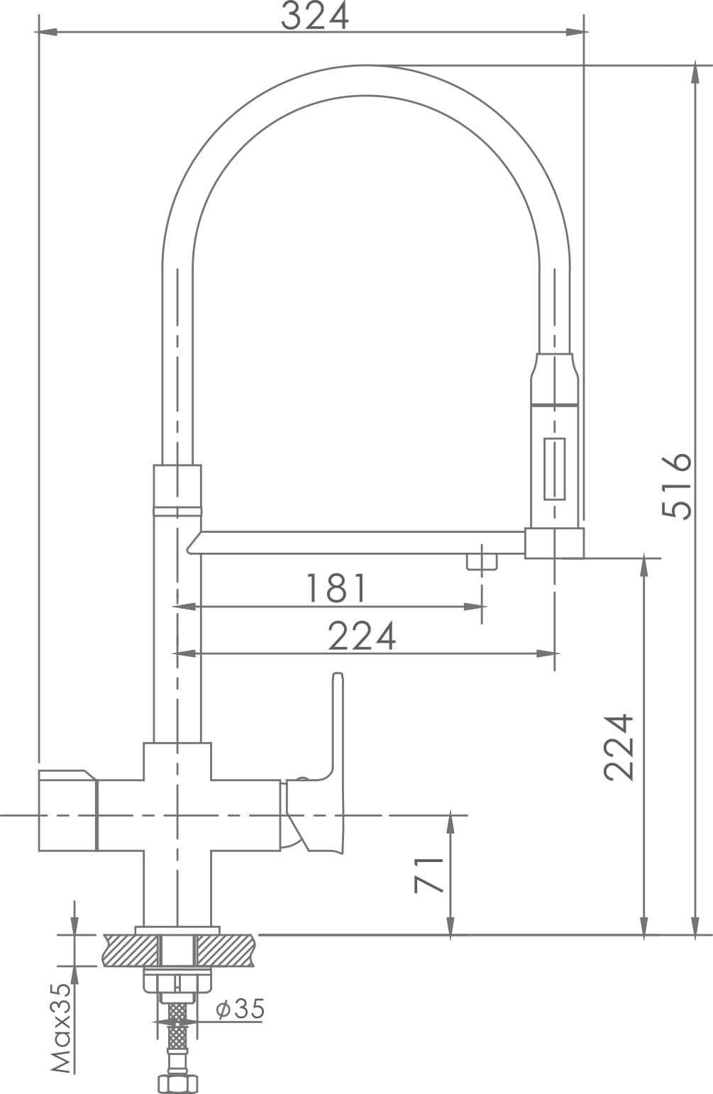 Смеситель с гибким изливом Haiba HB76854, латунь, цвет черный, хром