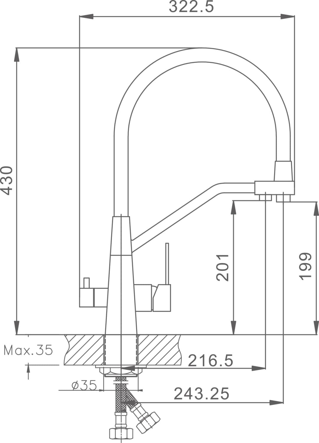 Смеситель с гибким изливом Haiba HB76822-7, нержавеющая сталь, цвет черный