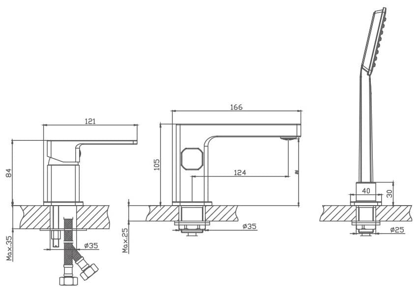 Смеситель для ванны Haiba HB80615-7, латунь, цвет черный