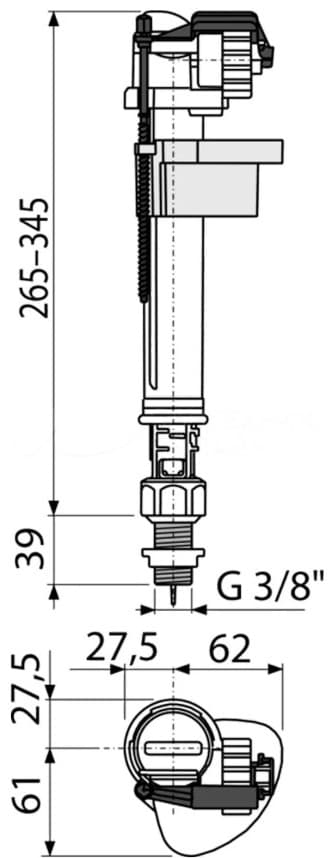 Alcaplast клапан впуска Впускной механизм для бачка унитаза 3/8" Alca Plast SilentFlow A18, пластик