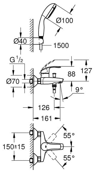 Смеситель для ванны Grohe Eurosmart New 3330220A, латунь, цвет хром