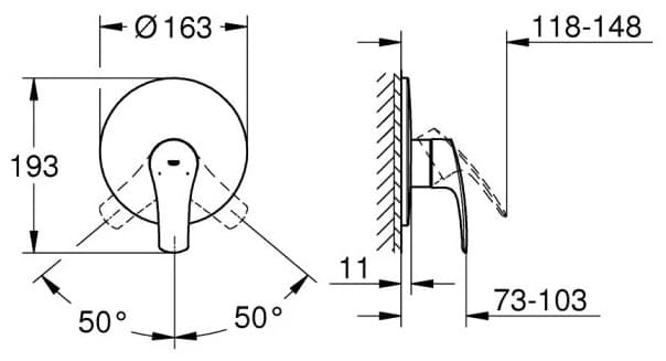Смеситель для душа Grohe White House Grohe Eurosmart 194512433, латунь, цвет черный
