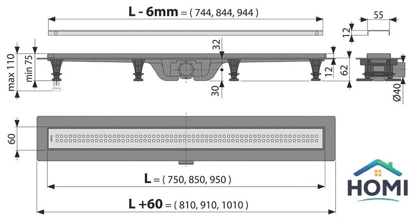 Alcaplast трап LineDrain UniTile 950 (9х95 см)