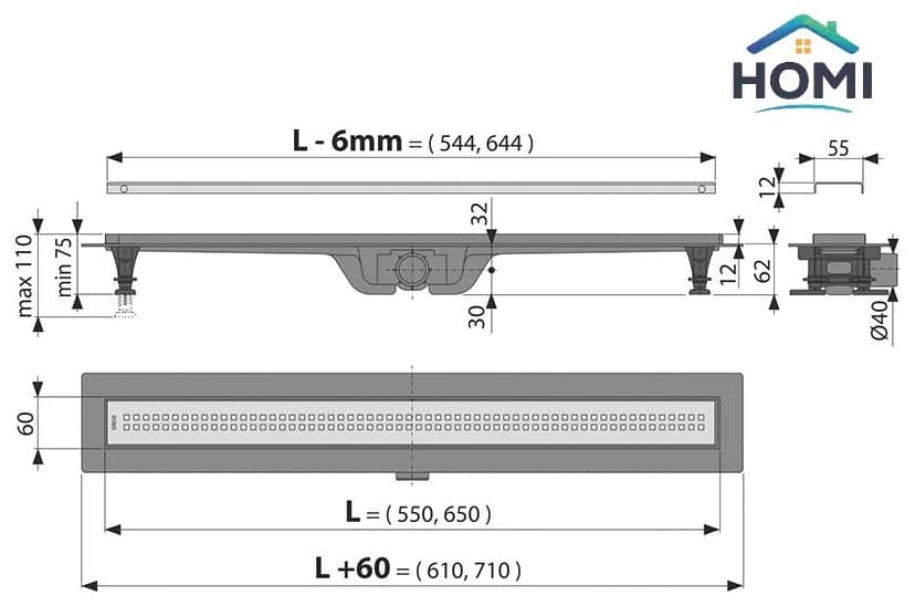 Alcaplast трап LineDrain UniTile 550 (9х55 см)