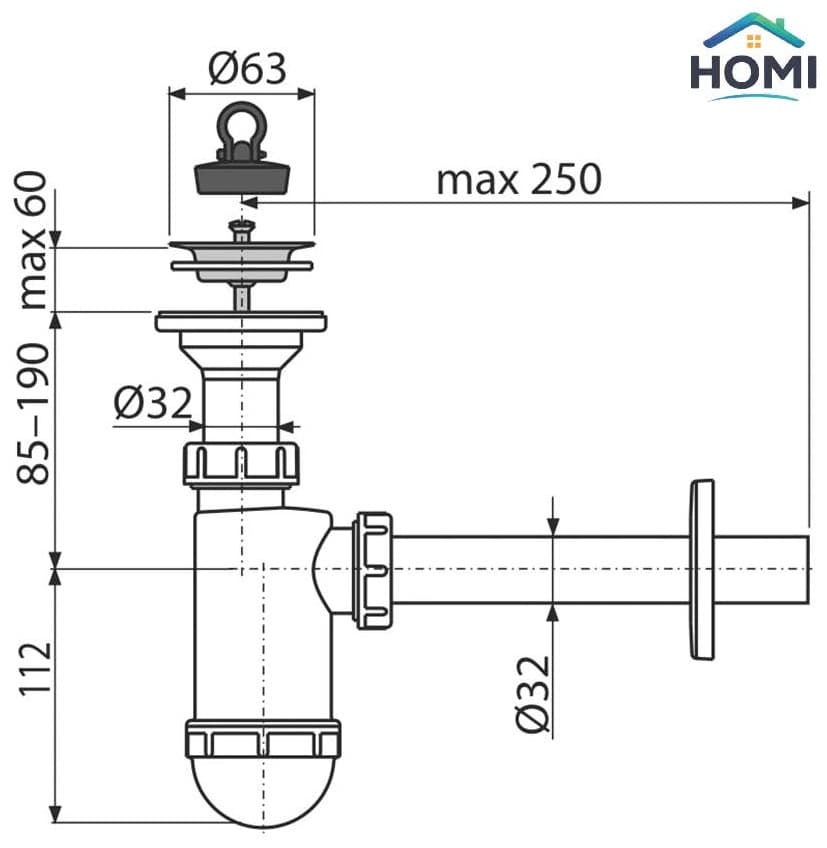 Сифон Alcaplast CleanDrain Ø32 с решёткой Ø63 40 мм
