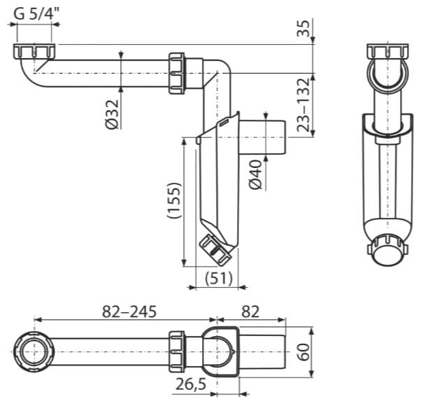 Сифон Alcaplast Сифон мебельный DN40 5/4" CompactFlow 32 мм