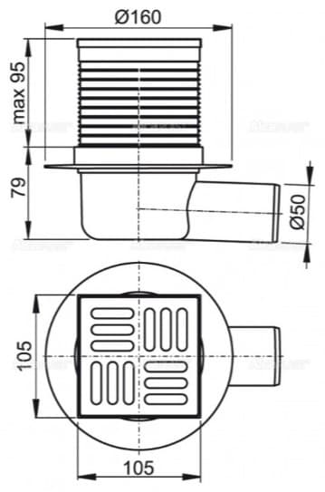 Alcaplast трап AP001 боковая подводка (10.2х10.2 см)