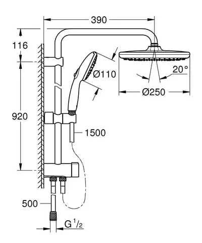 Душевая система Flex наружного монтажа с переключателем GROHE Tempesta System 250, хром (26675001)