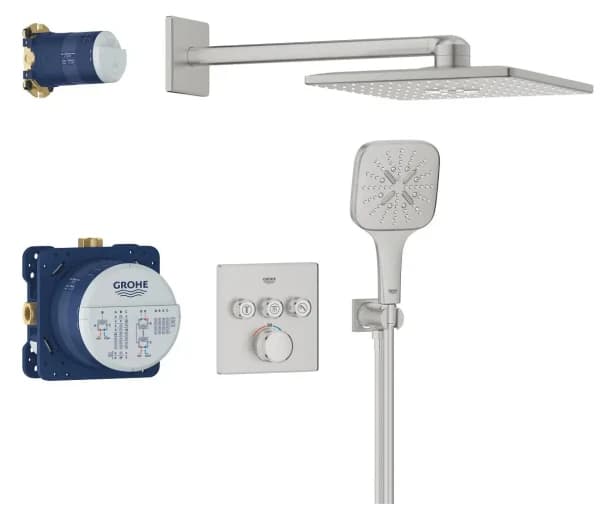Душевой гарнитур GROHE Tempesta 110 Cube лейка 3 режима, штанга 600 мм, 13,5 л/мин, с полочкой (27929003)