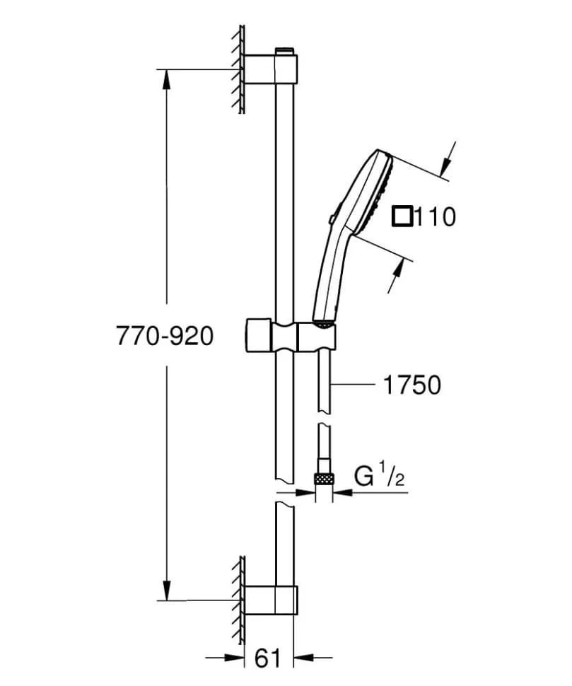 Душевой гарнитур 900, 3 вида струи, хром Grohe Tempesta Cube 110 26909003