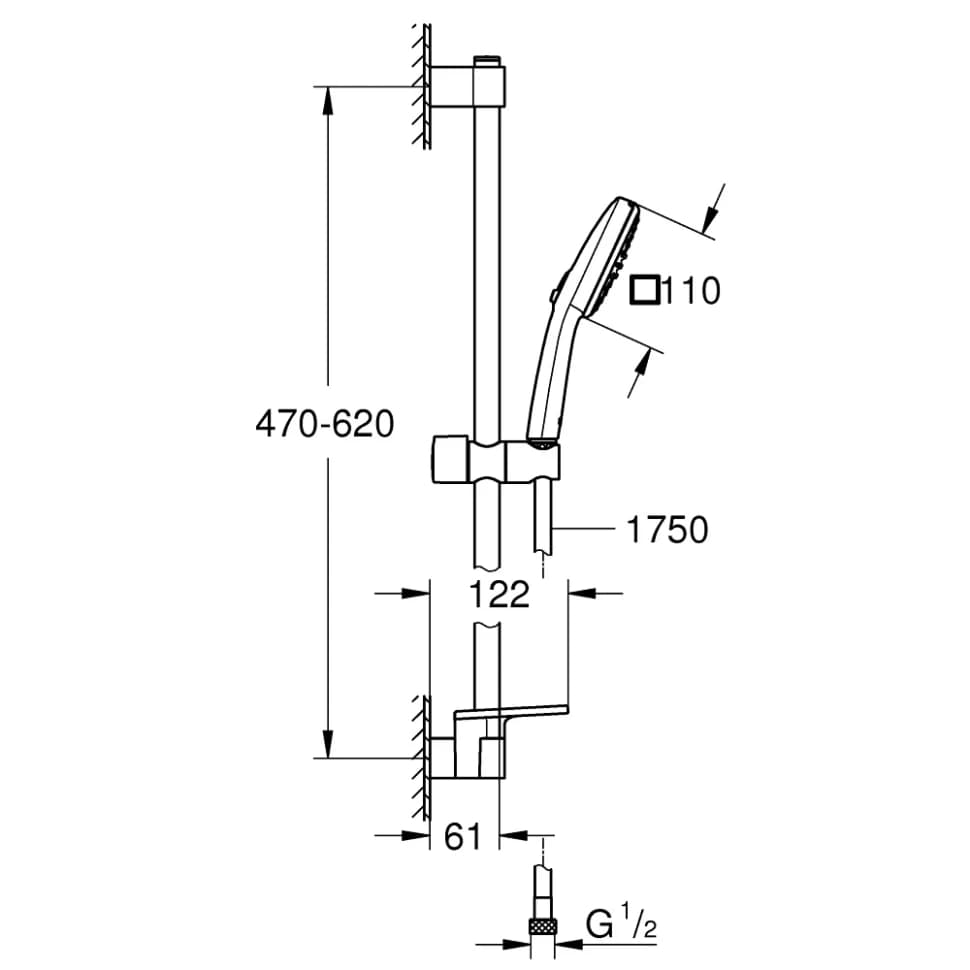Набор для душа GROHE Tempesta Cube 110, 2 режима струи, с полочкой, хром (26907003)