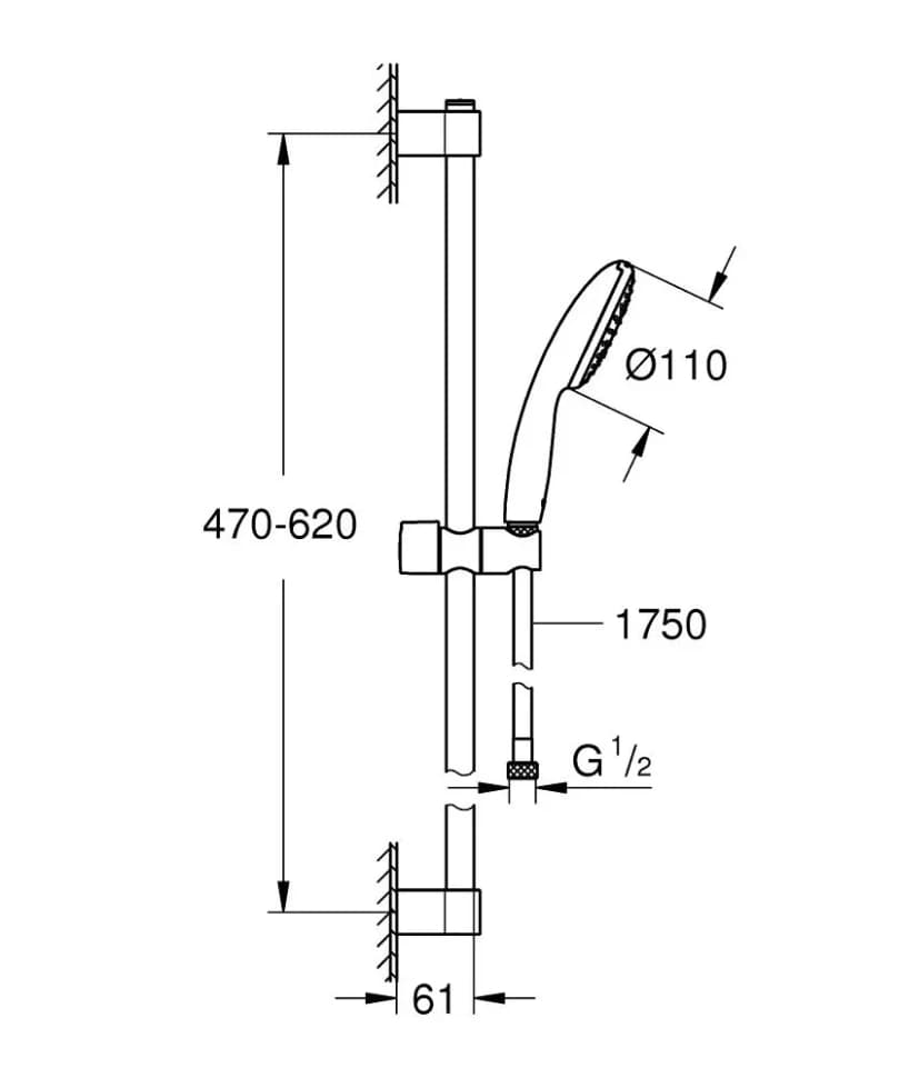 Душевой гарнитур GROHE Tempesta 110  лейка 1 режим, штанга 600 мм, 13,5 л/мин (27853003)