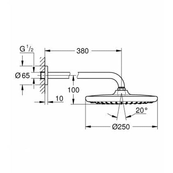 Верхний душ, круглый, хром Grohe Tempesta 250 26668000