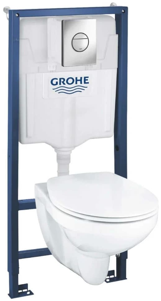 Инсталляция Grohe Solido Набор 4 в1: станд. инстал., подв. ободк. унитаз Bau Ceramic, сиденье, кнопк