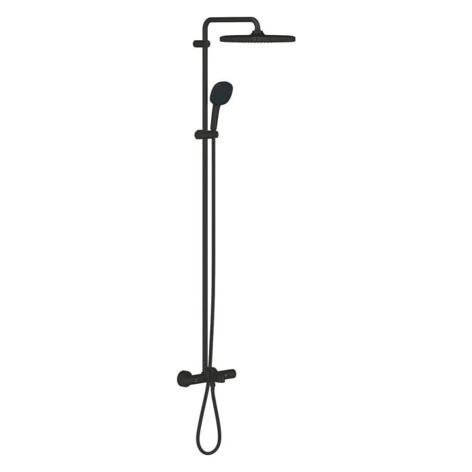 Душевая система для ванны GROHE Tempesta System 250 Cube, с термостатом для настенного монтажа, матовый черный (266912431)