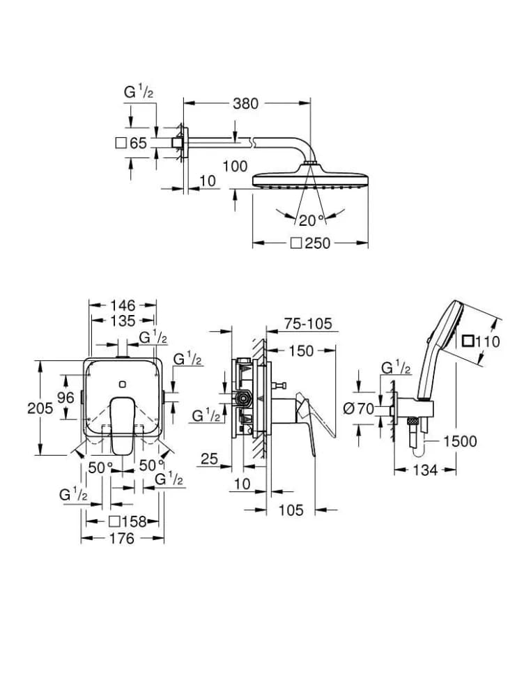 Душевая система со смесителем для душа, хром Grohe Cubeo 1053360000