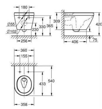 Унитаз GROHE Euro Ceramic подвесной, альпин-белый (102485SH00)