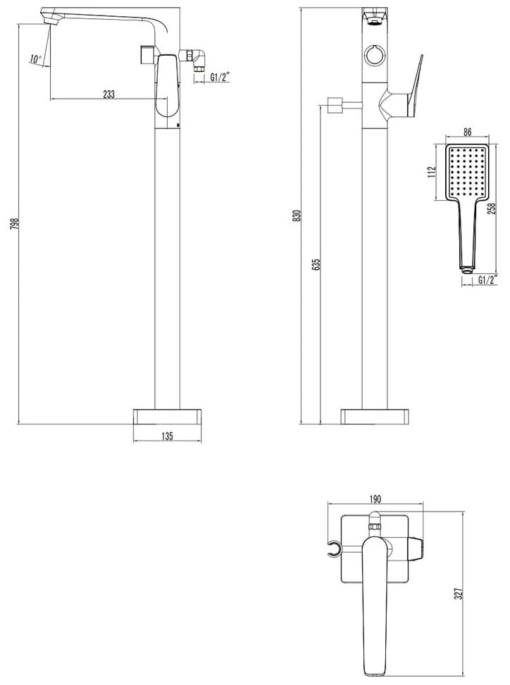 Смеситель для ванны Lemark Bronx LM3744GM, латунь, цвет графит