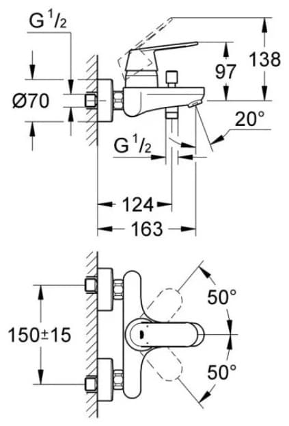 Смеситель для ванны Grohe Eurosmart Cosmopolitan 1000179, латунь, цвет хром