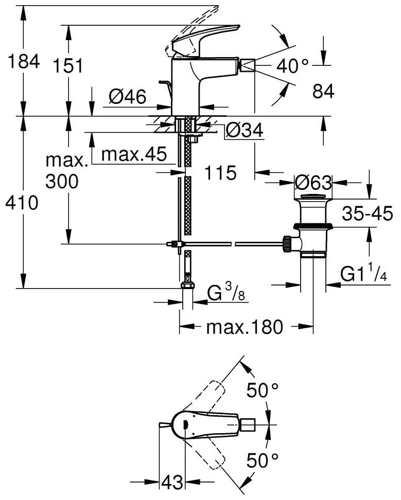 Смеситель для биде Grohe Eurosmart 329292433, латунь, цвет черный