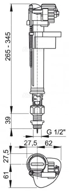 Alcaplast впускной механизм с нижней подводкой 1/2WA, ABS-пластик, латунь