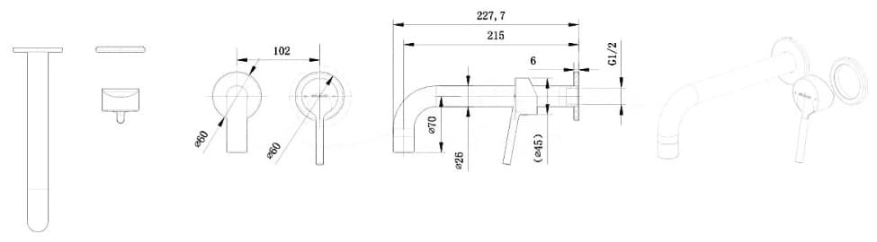 Смеситель BRAVAT P846D96, латунь, цвет черный