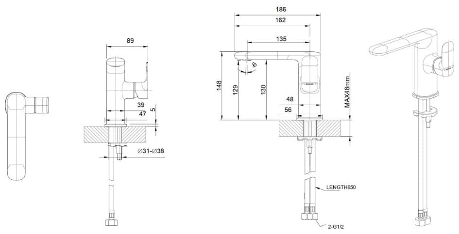 Смеситель BRAVAT F1421BL, латунь, цвет черный