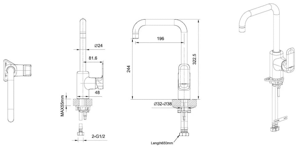 Смеситель BRAVAT F7421CHK, латунь, цвет хром