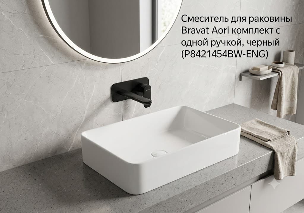Смеситель BRAVAT P8421454BW-ENG, латунь, цвет черный
