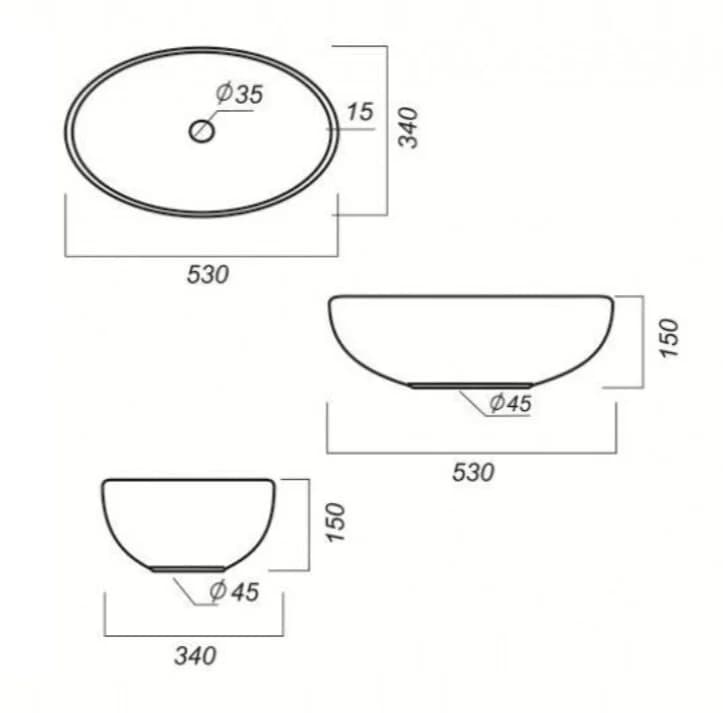 Раковина Sanita Luxe Ringo У84088, 53 см, накладная, фарфор, белый