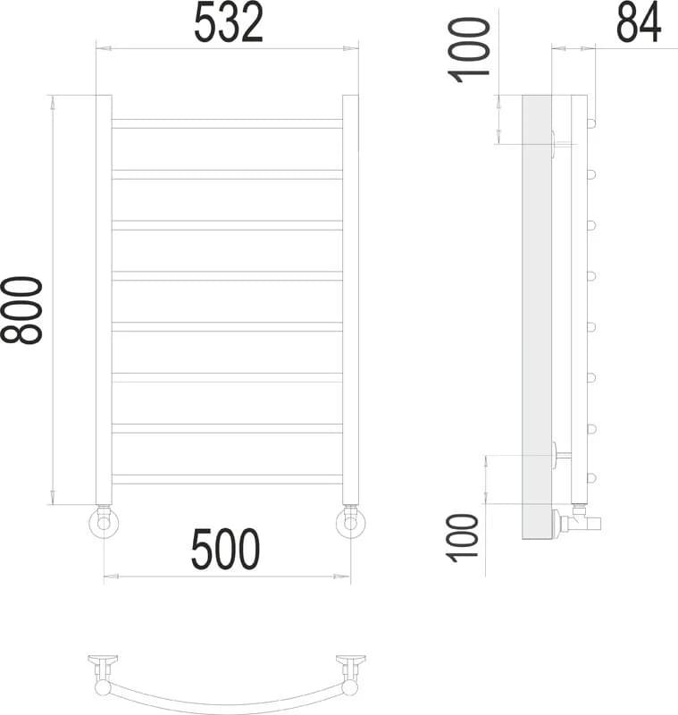 Полотенцесушитель водяной Terminus Классик 4670078530271, П8 500x800, ширина 50 см, высота 80 см, хром