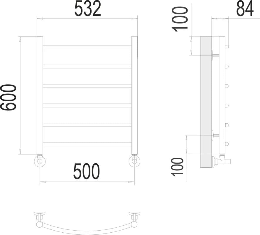 Полотенцесушитель водяной Terminus Классик 4670078530226, П6 500x600, ширина 50 см, высота 60 см, хром