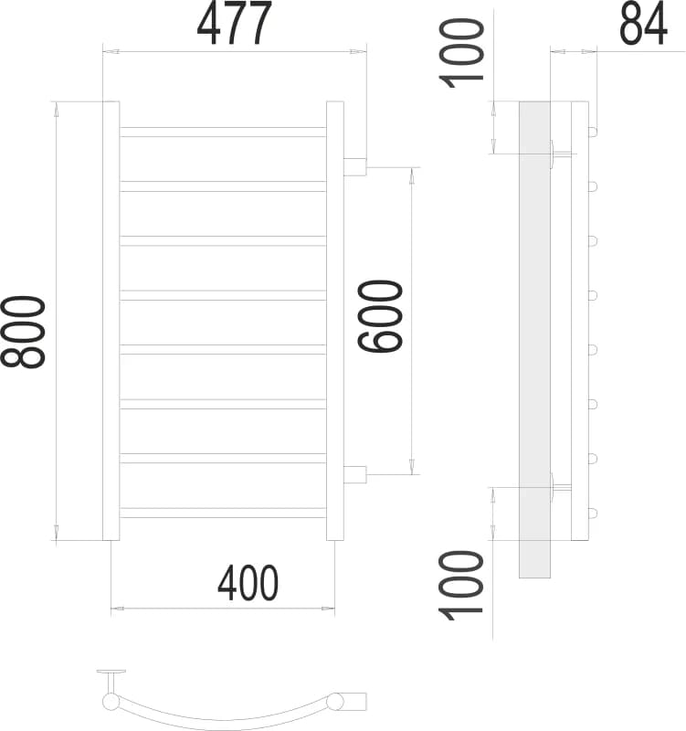 Полотенцесушитель водяной Terminus Классик 4670078530240, П8 400х800, ширина 40 см, высота 80 см, боковое подключение 60 см, хром
