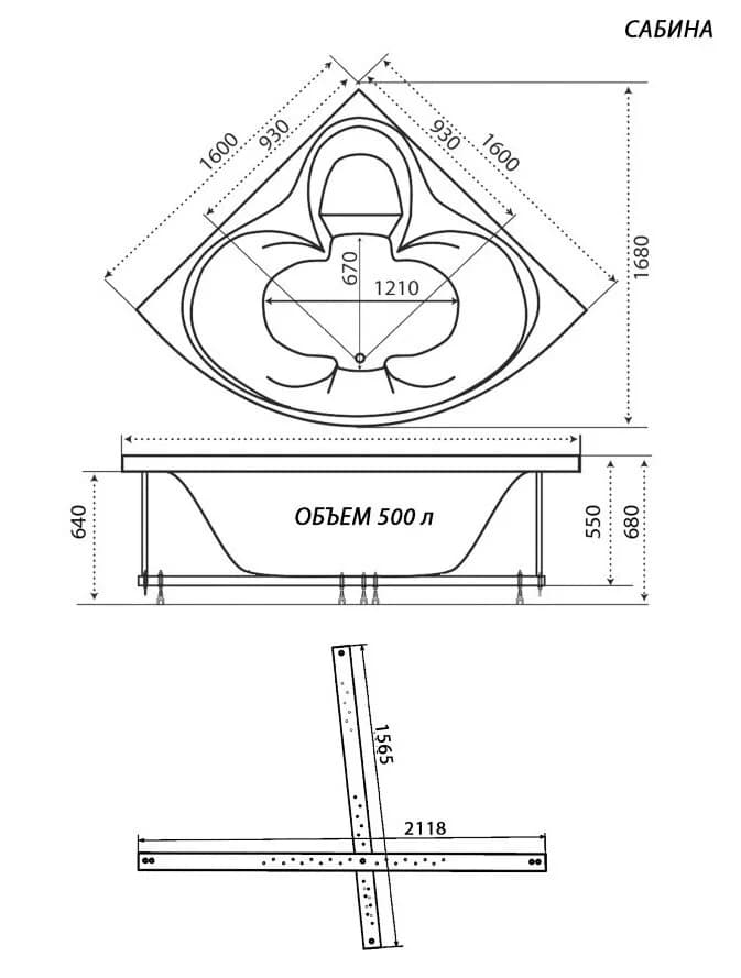 Ванна акриловая Triton OMP Сабина Экстра Н0000099987, 160 x 160 см, белая