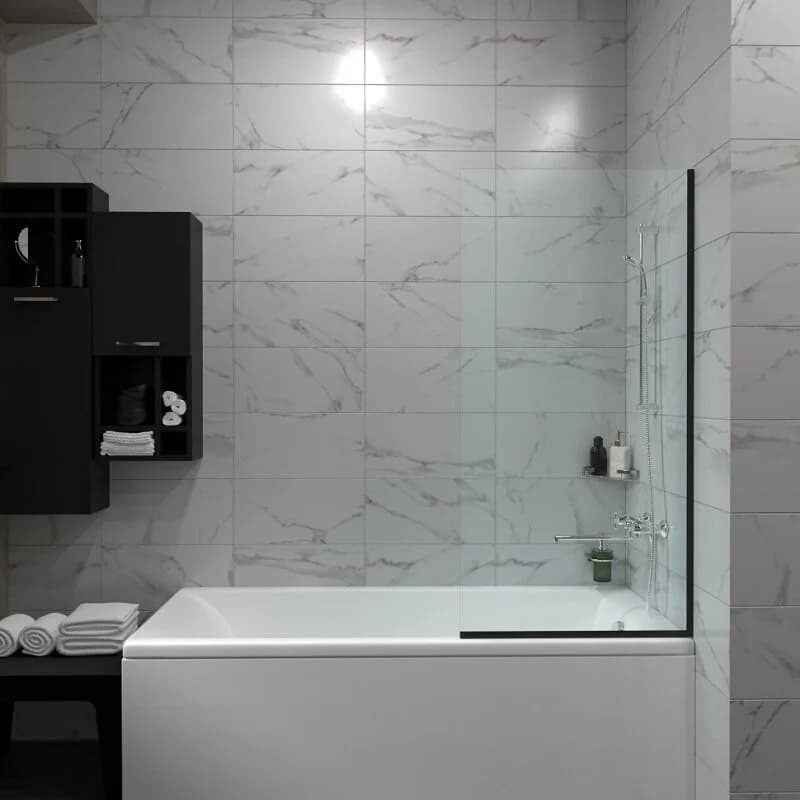 Шторка на ванну Triton Статик-Блэк Щ0000067409, 60 x 140 см, стекло прозрачное, профиль черный