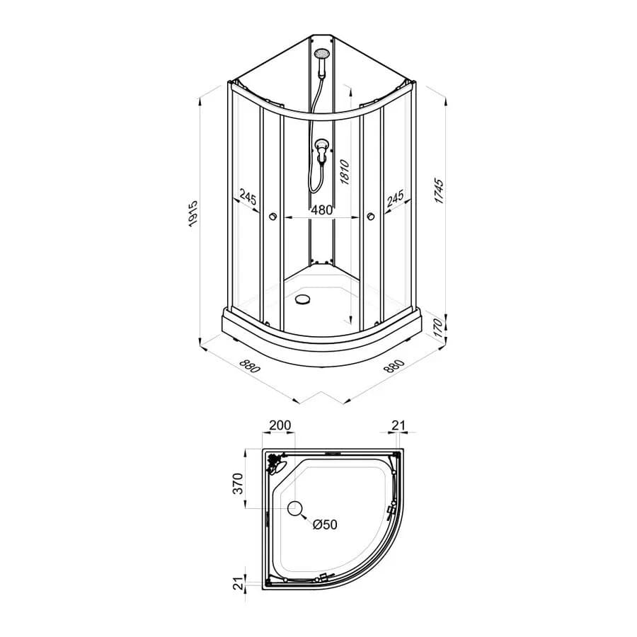 Душевая кабина Triton Нова Щ0000076115, 88 x 88 см, поддон 17 см, стекло прозрачное, профиль белый