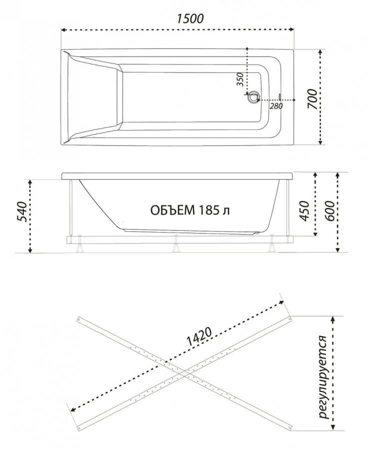 Акриловая ванна Triton Тори 150-70 см, белая, Щ0000042930
