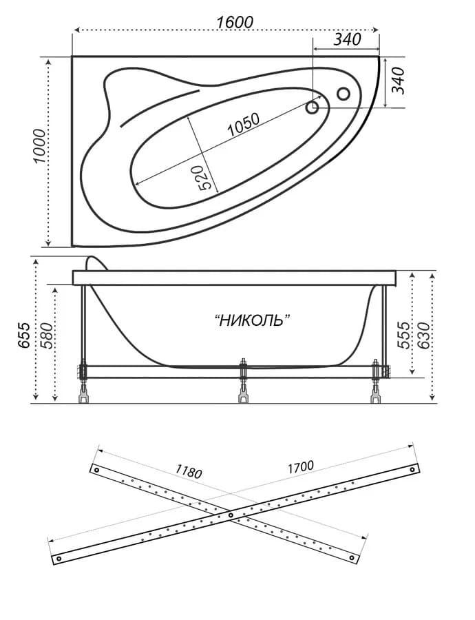 Акриловая ванна Triton Николь 160 х 100 см L/R с каркасом (Щ0000049493/Щ0000049495)