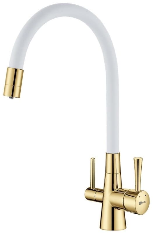 Смеситель с гибким изливом Lemark Comfort LM3075G, латунь, цвет белый, золотой